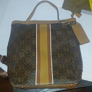 Ellen Tracy  Brown and Tan Monogram Backpack